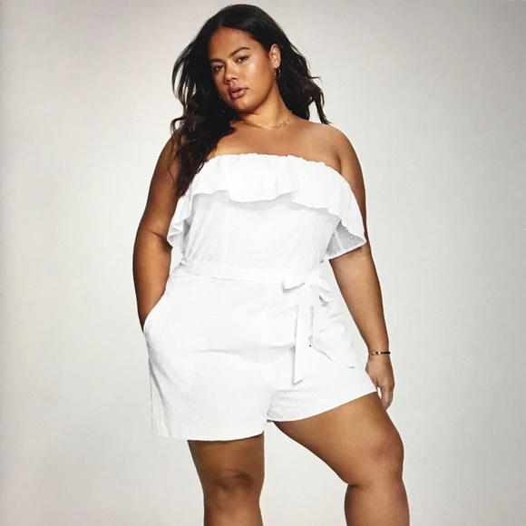 BAR lll Cotton Romper Shorts White Eyelet Bandeau Ruffle Women’s Plus Size 20 1X - Picture 1 of 15